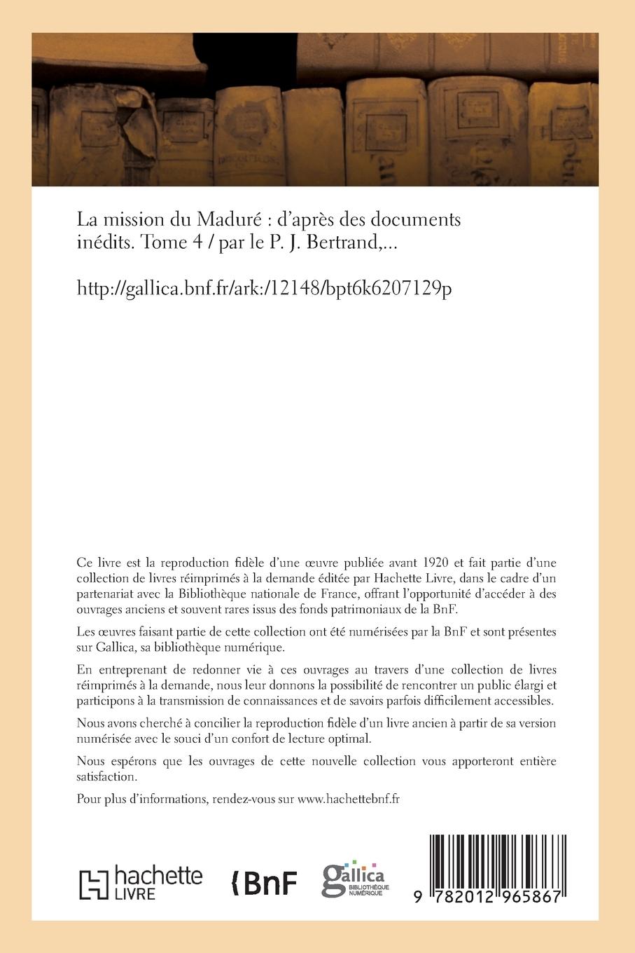 Rückseitencover La Mission Du Maduré d'Après Des Documents Inédits. Tome 4