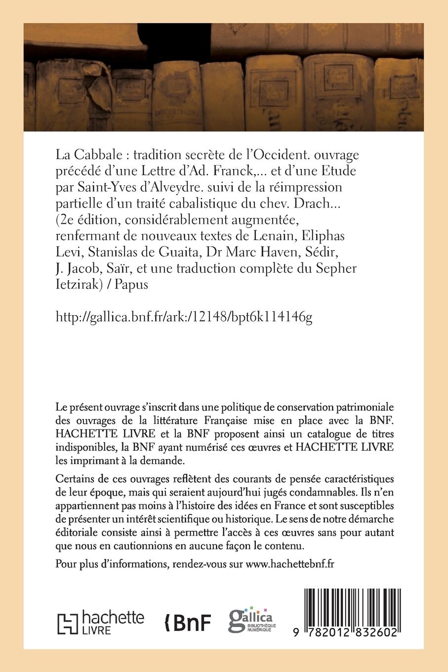 Rückseitencover La Cabbale: Tradition Secrète de l'Occident. Ouvrage Précédé d'Une Lettre d'Ad. Franck