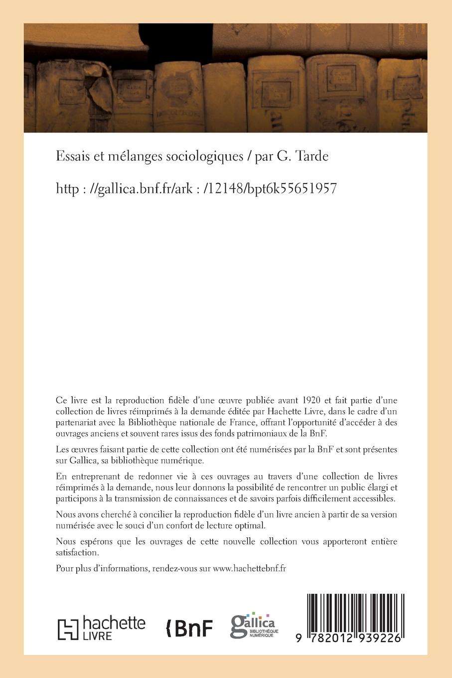 Rückseitencover Essais Et Mélanges Sociologiques