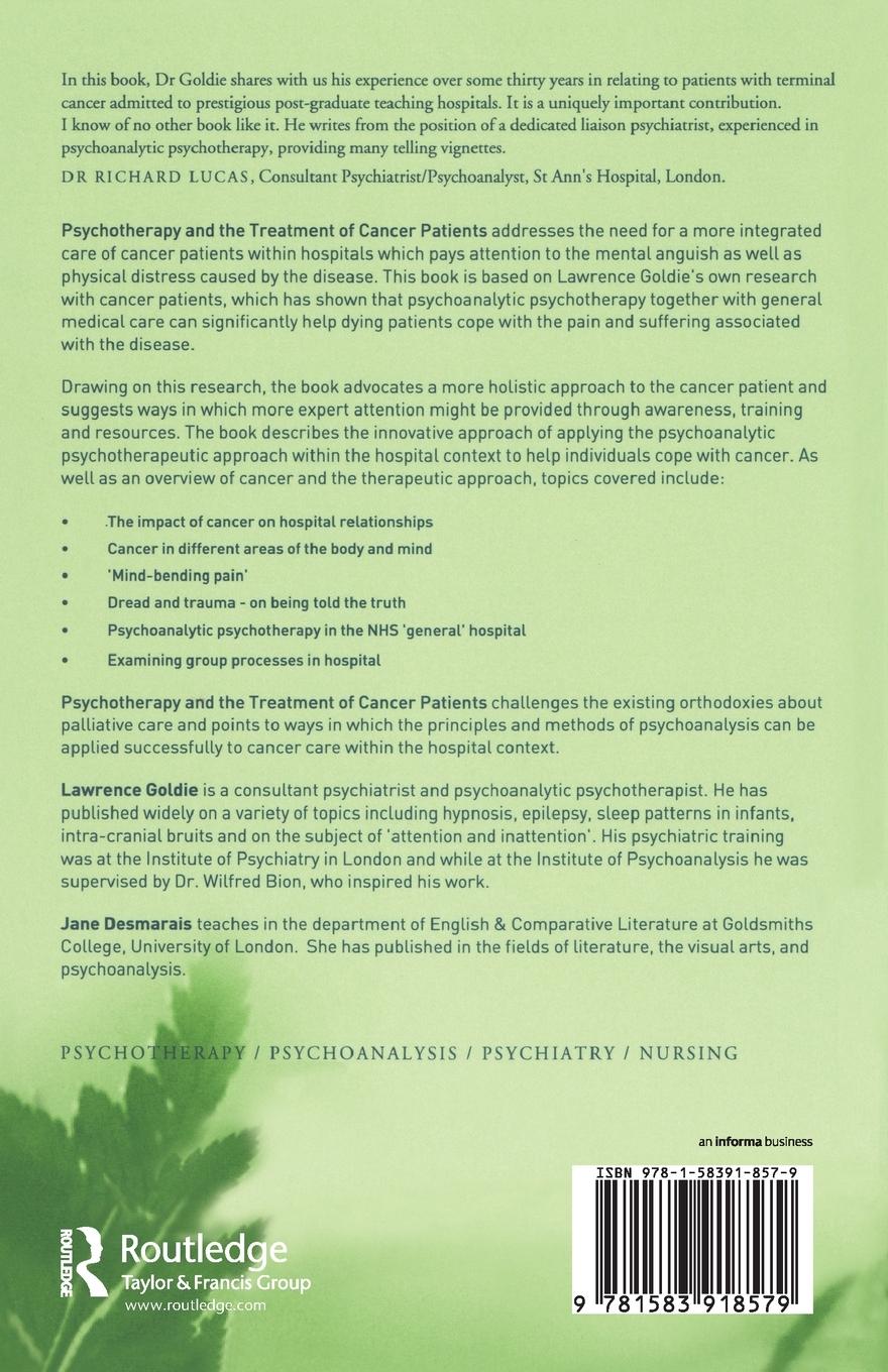 Rückseitencover Psychotherapy and the Treatment of Cancer Patients