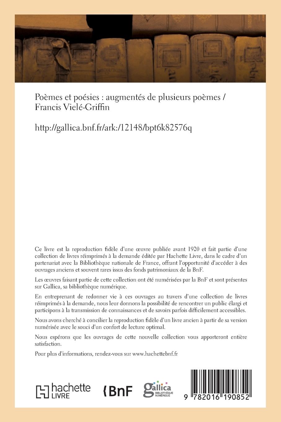 Rückseitencover Poèmes Et Poésies: Augmentés de Plusieurs Poèmes