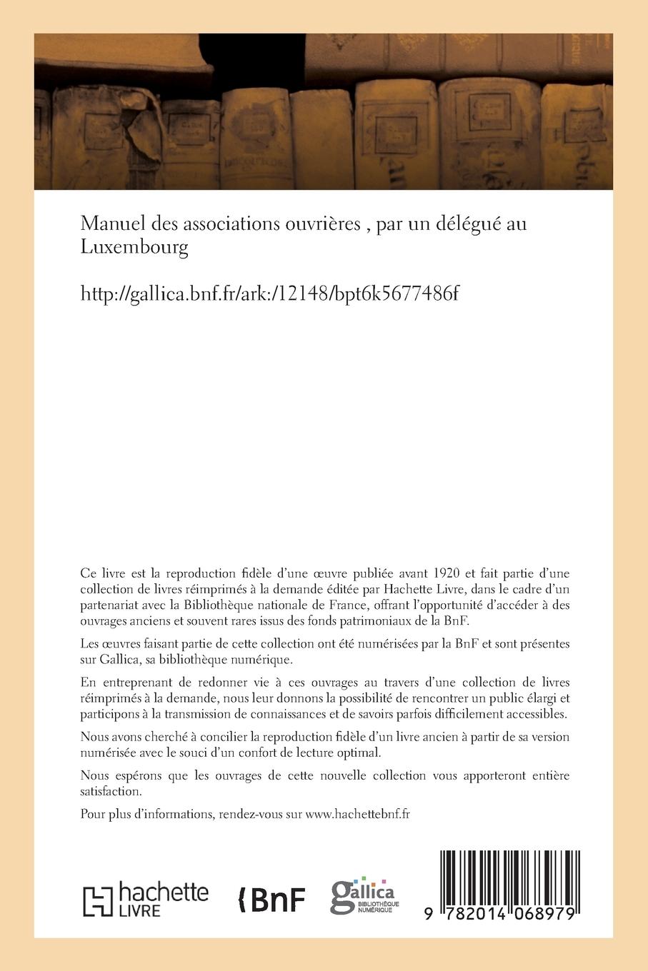 Rückseitencover Manuel Des Associations Ouvrières, Par Un Délégué Au Luxembourg