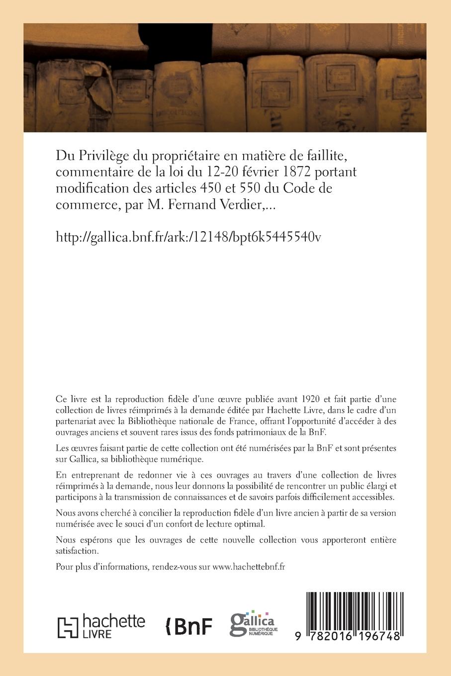 Rückseitencover Du Privilège Du Propriétaire En Matière de Faillite