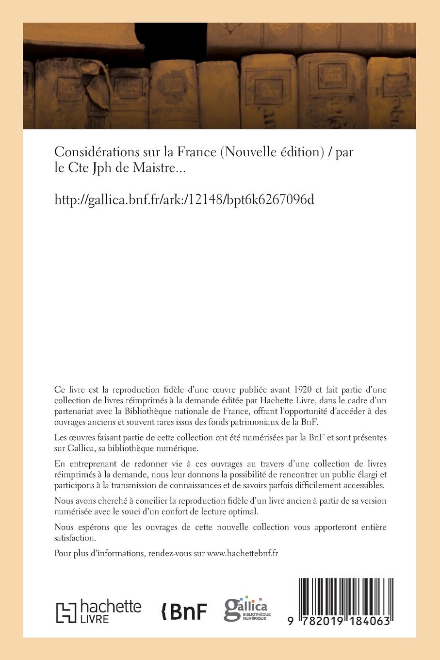 Rückseitencover Considérations Sur La France. Nouvelle Édition