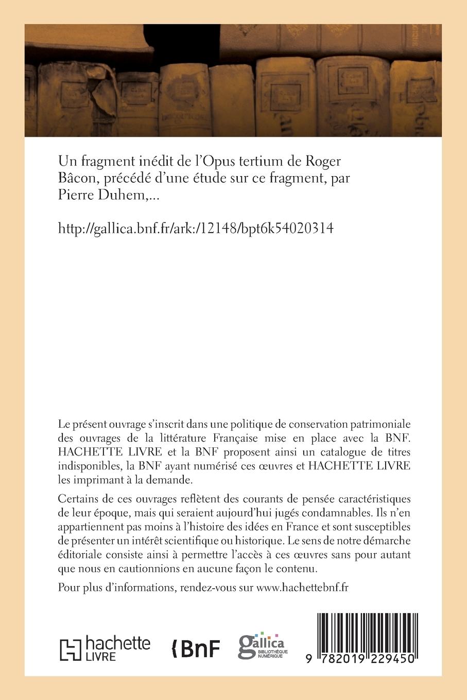 Rückseitencover Un Fragment Inédit de l'Opus Tertium, Précédé d'Une Étude Sur CE Fragment