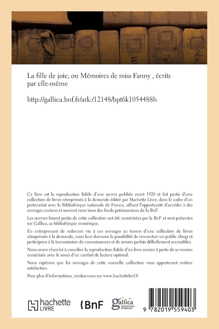 Rückseitencover La Fille de Joie, Ou Mémoires de Miss Fanny, Écrits Par Elle-Même