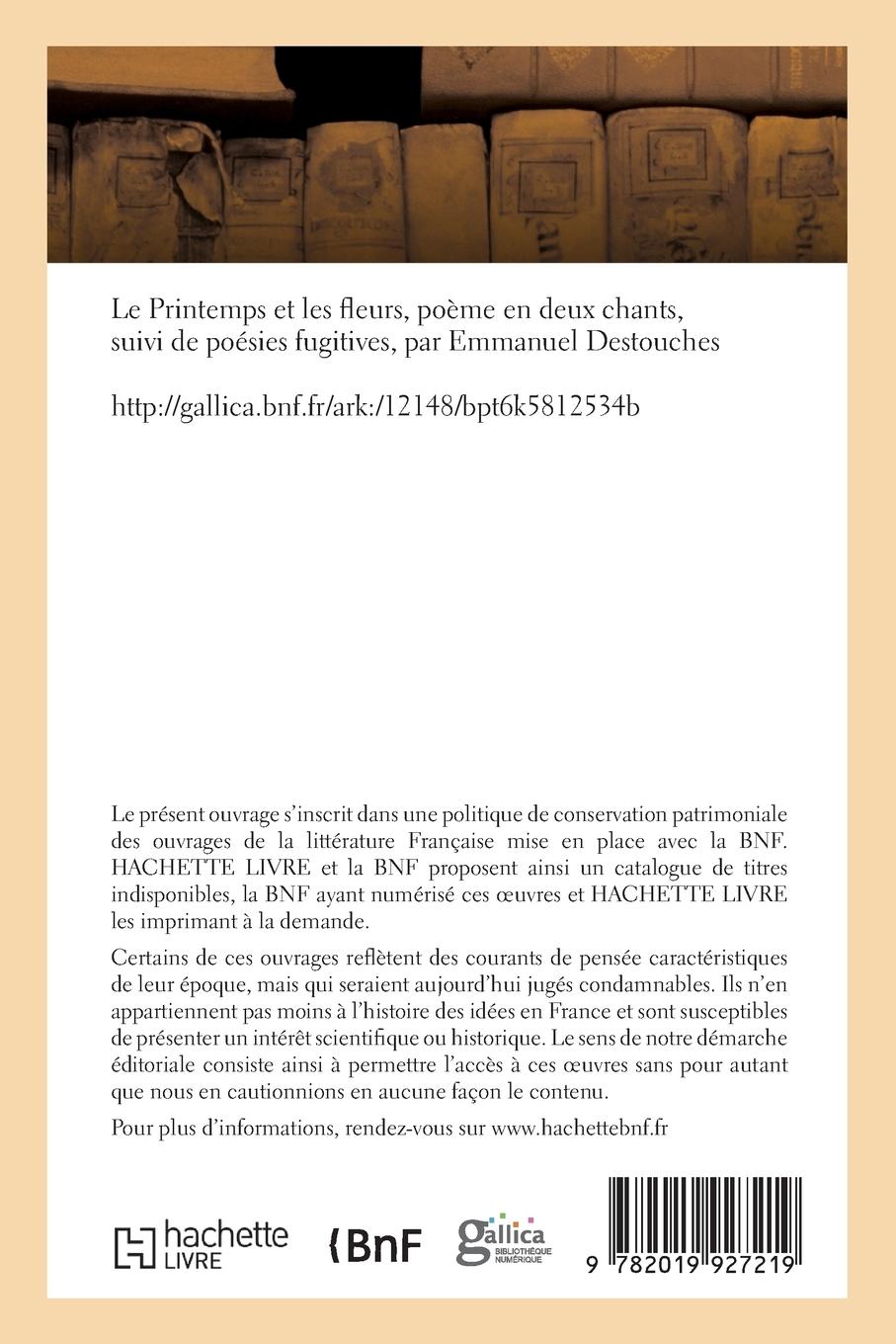 Rückseitencover Le Printemps et les fleurs, poème en deux chants, suivi de poésies fugitives