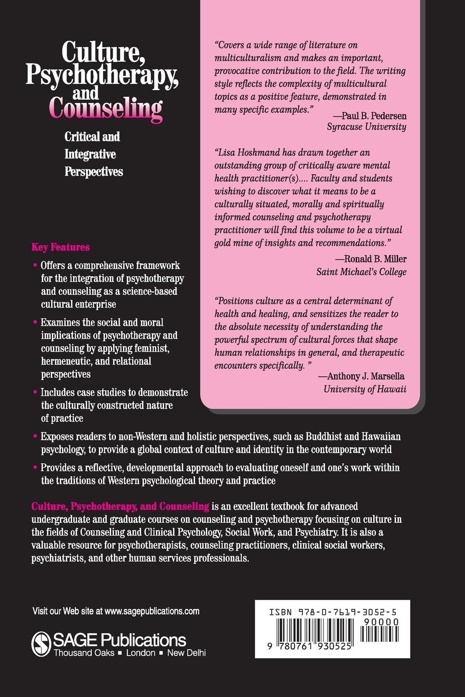 Rückseitencover Culture, Psychotherapy, and Counseling