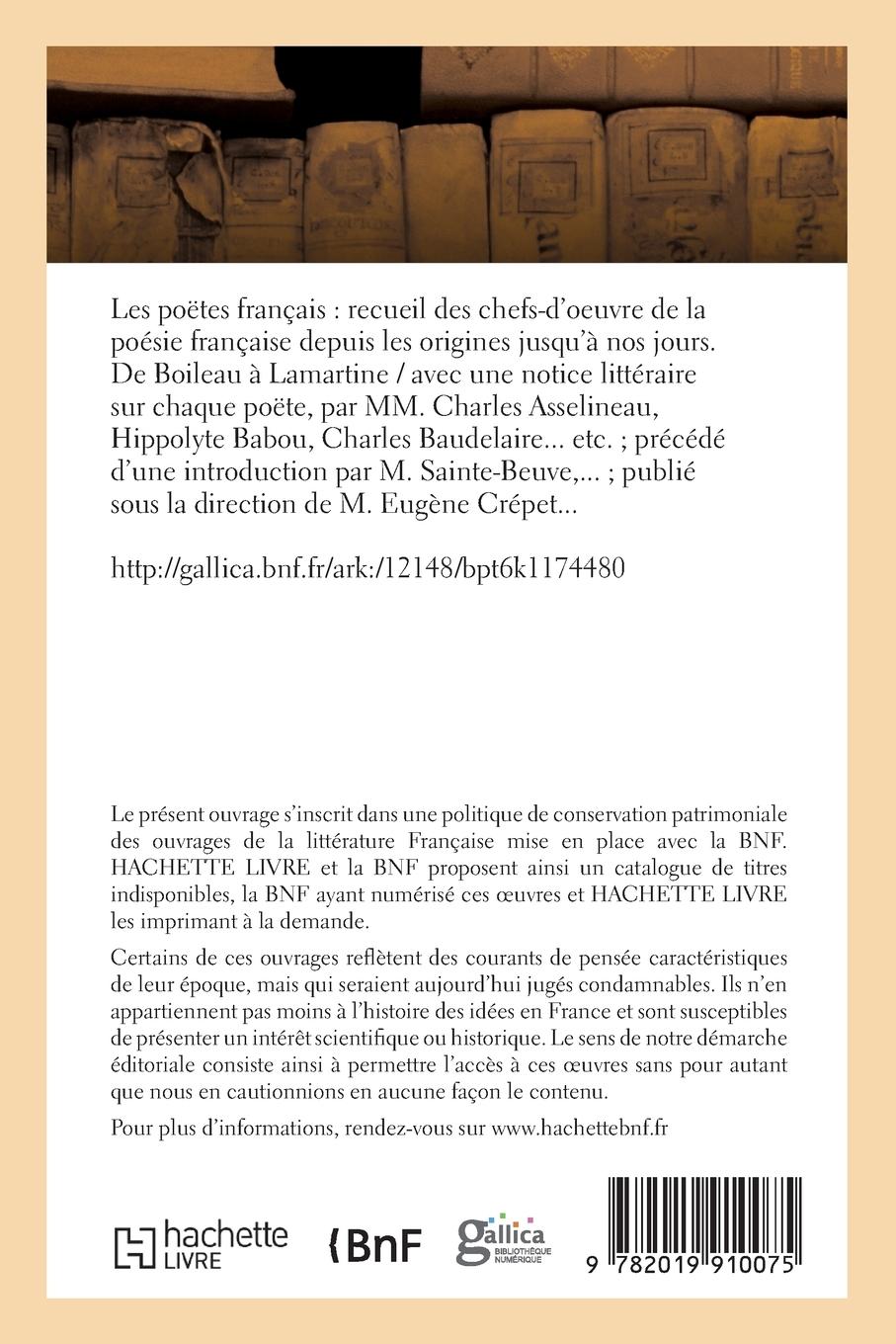 Rückseitencover Les Poëtes Français, Recueil Des Chefs-d'Oeuvre de la Poésie Française