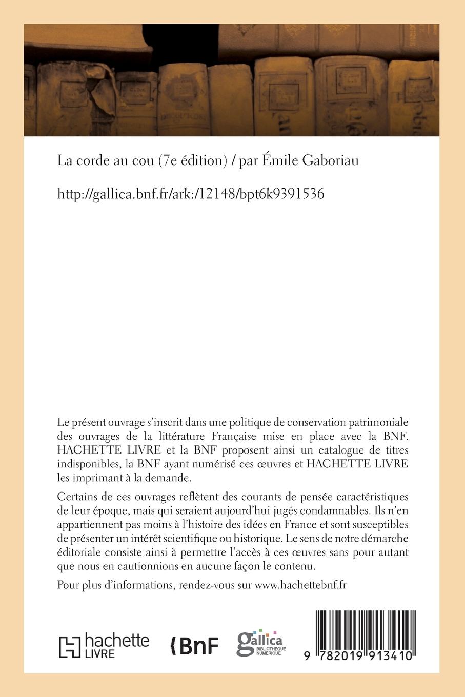 Rückseitencover La corde au cou. 7e édition