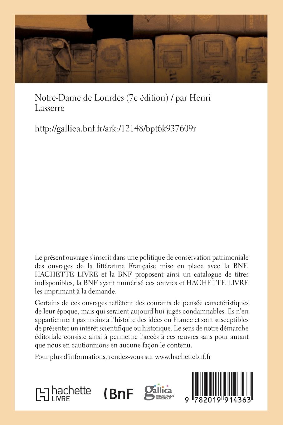 Rückseitencover Notre-Dame de Lourdes. 7e Édition