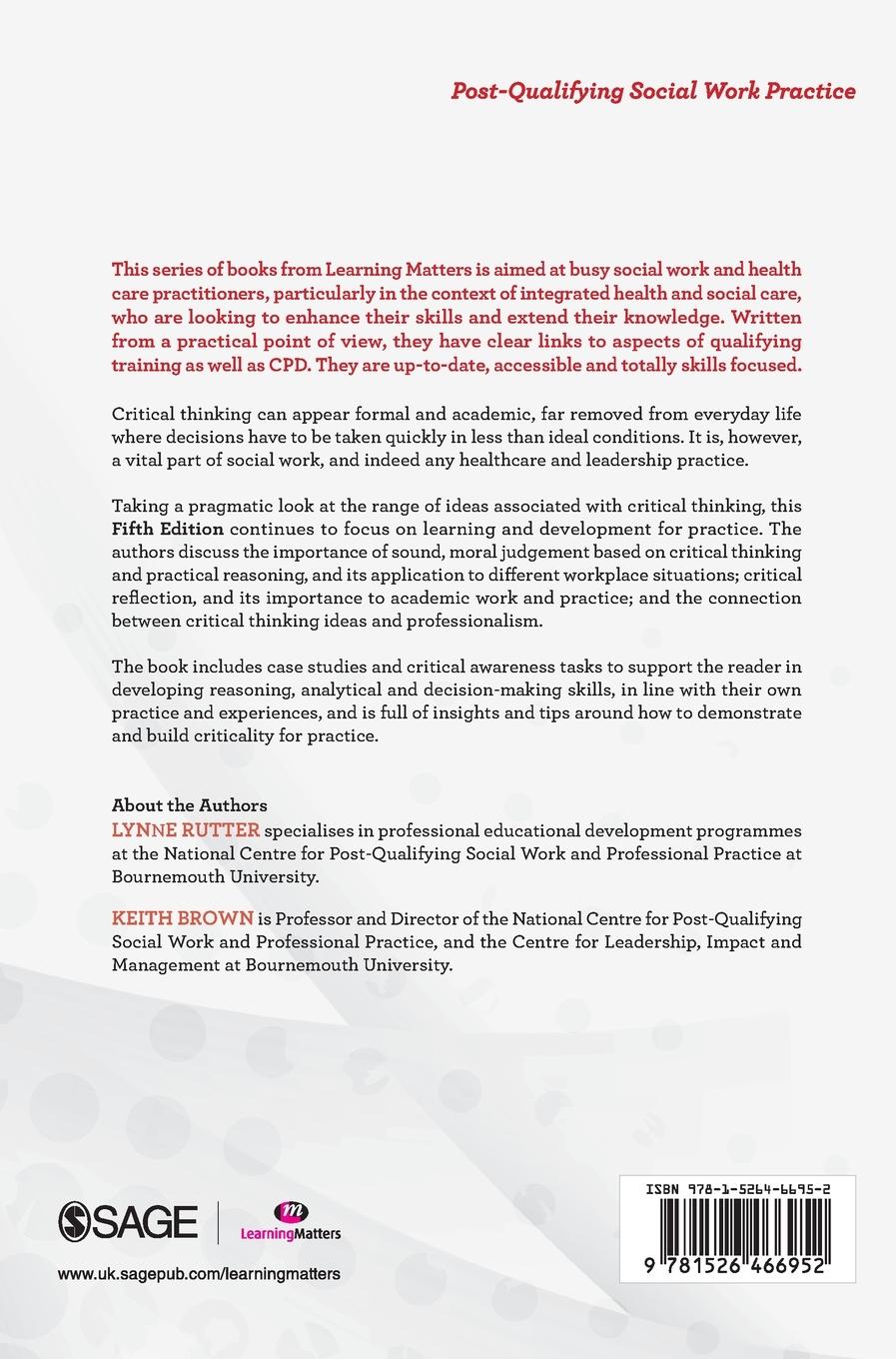 Rückseitencover Critical Thinking and Professional Judgement for Social Work