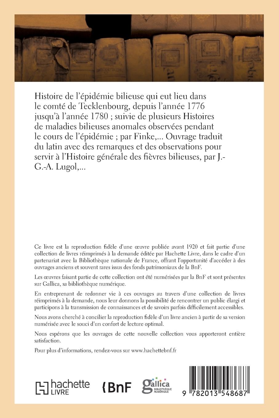 Rückseitencover Histoire de l'Épidémie Bilieuse Qui Eut Lieu Dans Le Comté de Tecklenbourg