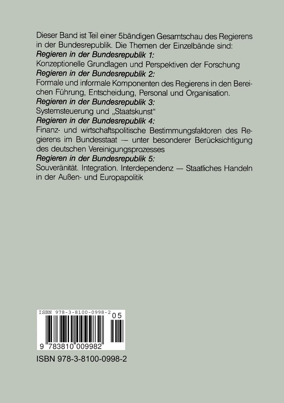 Rückseitencover Regieren in der Bundesrepublik V