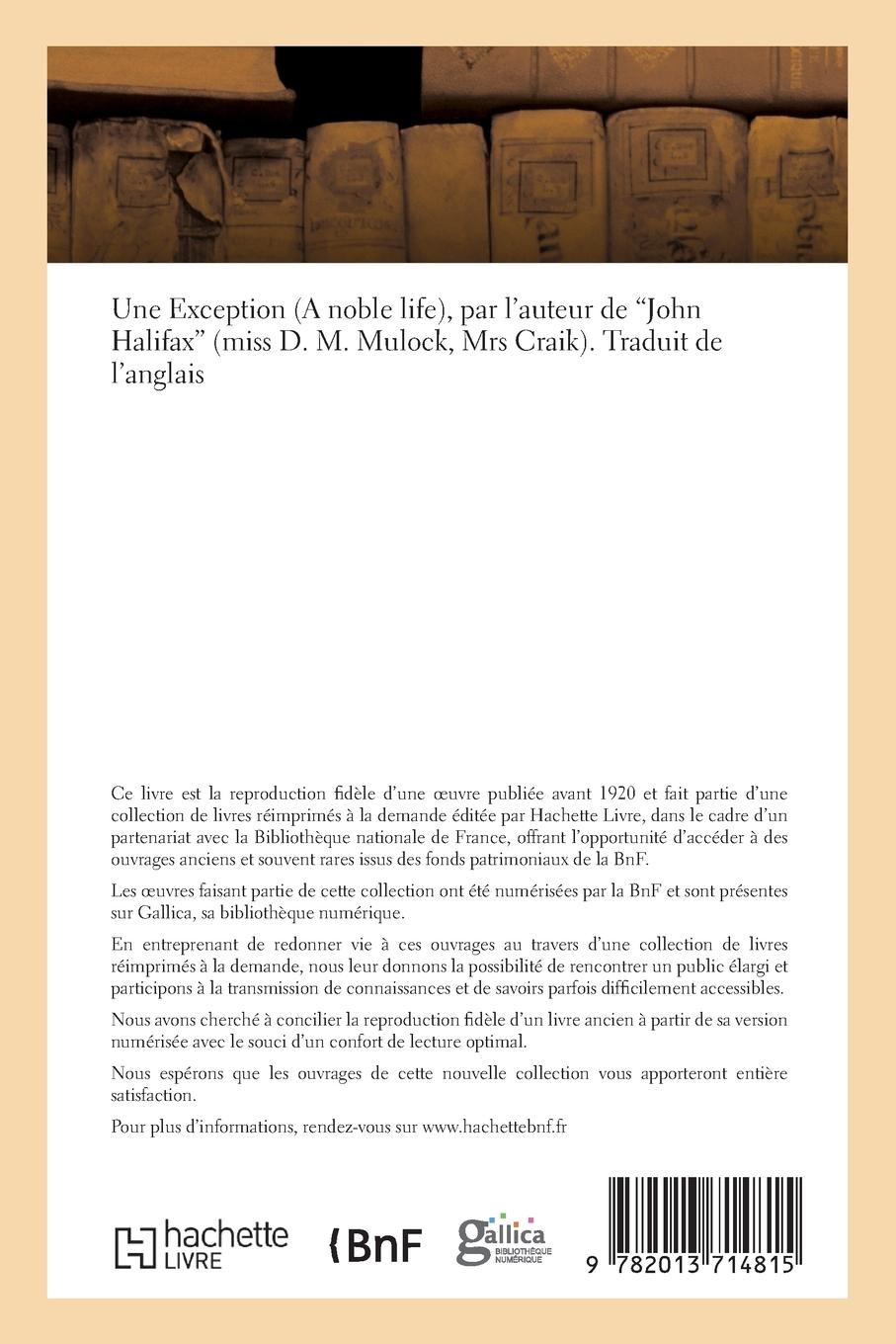 Rückseitencover Une Exception a Noble Life, Traduit de l'Anglais