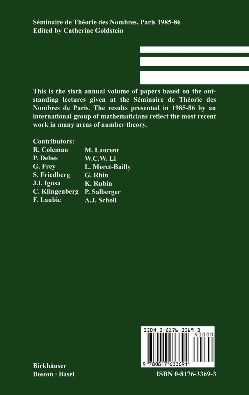 Rückseitencover Séminaire de Théorie des Nombres, Paris 1985-86