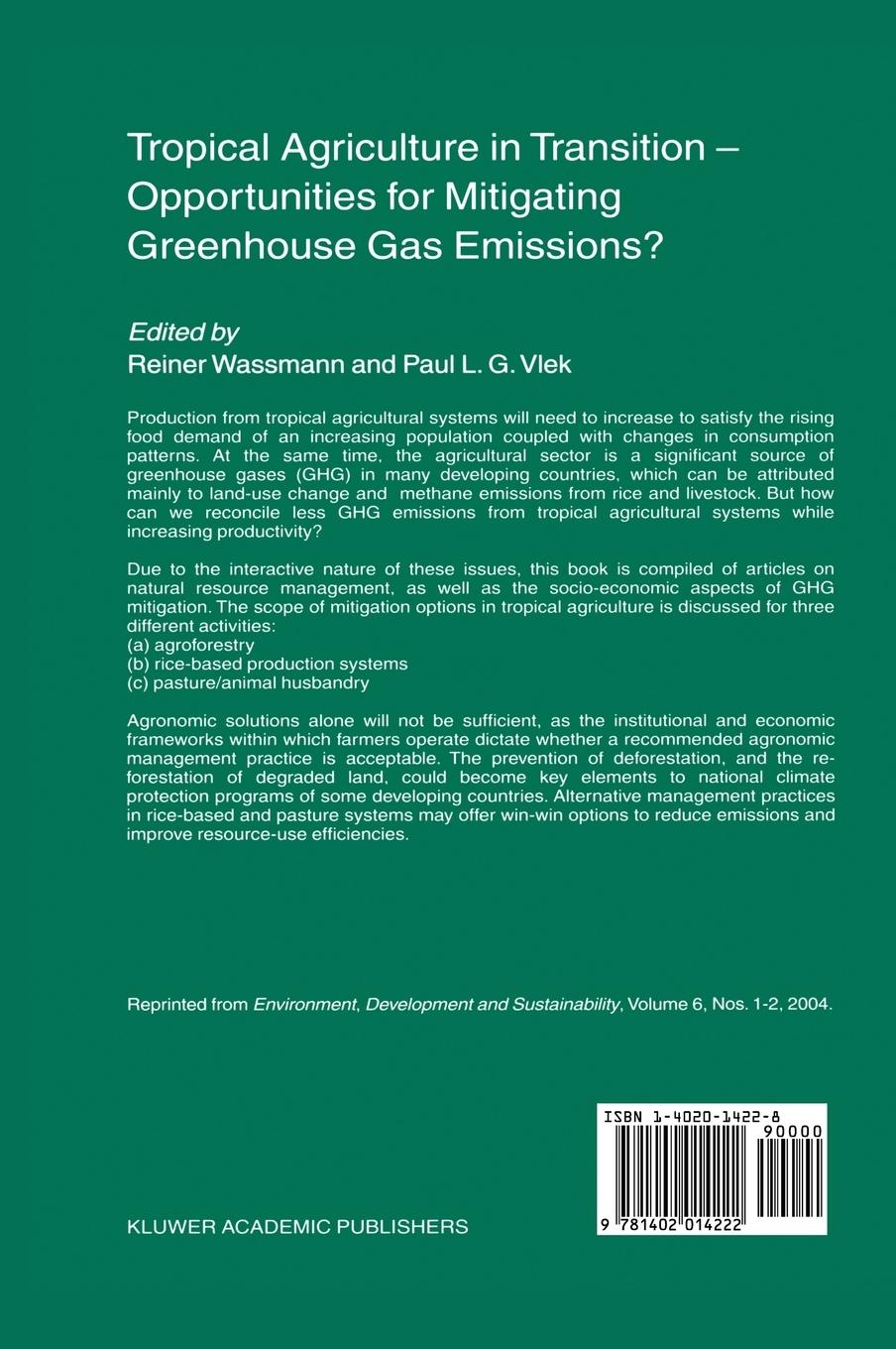 Rückseitencover Tropical Agriculture in Transition - Opportunities for Mitigating Greenhouse Gas Emissions?