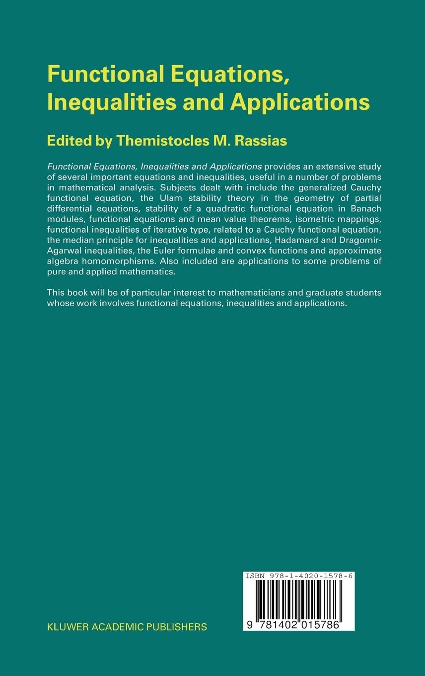 Rückseitencover Functional Equations, Inequalities and Applications