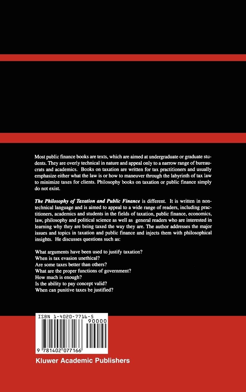 Rückseitencover The Philosophy of Taxation and Public Finance