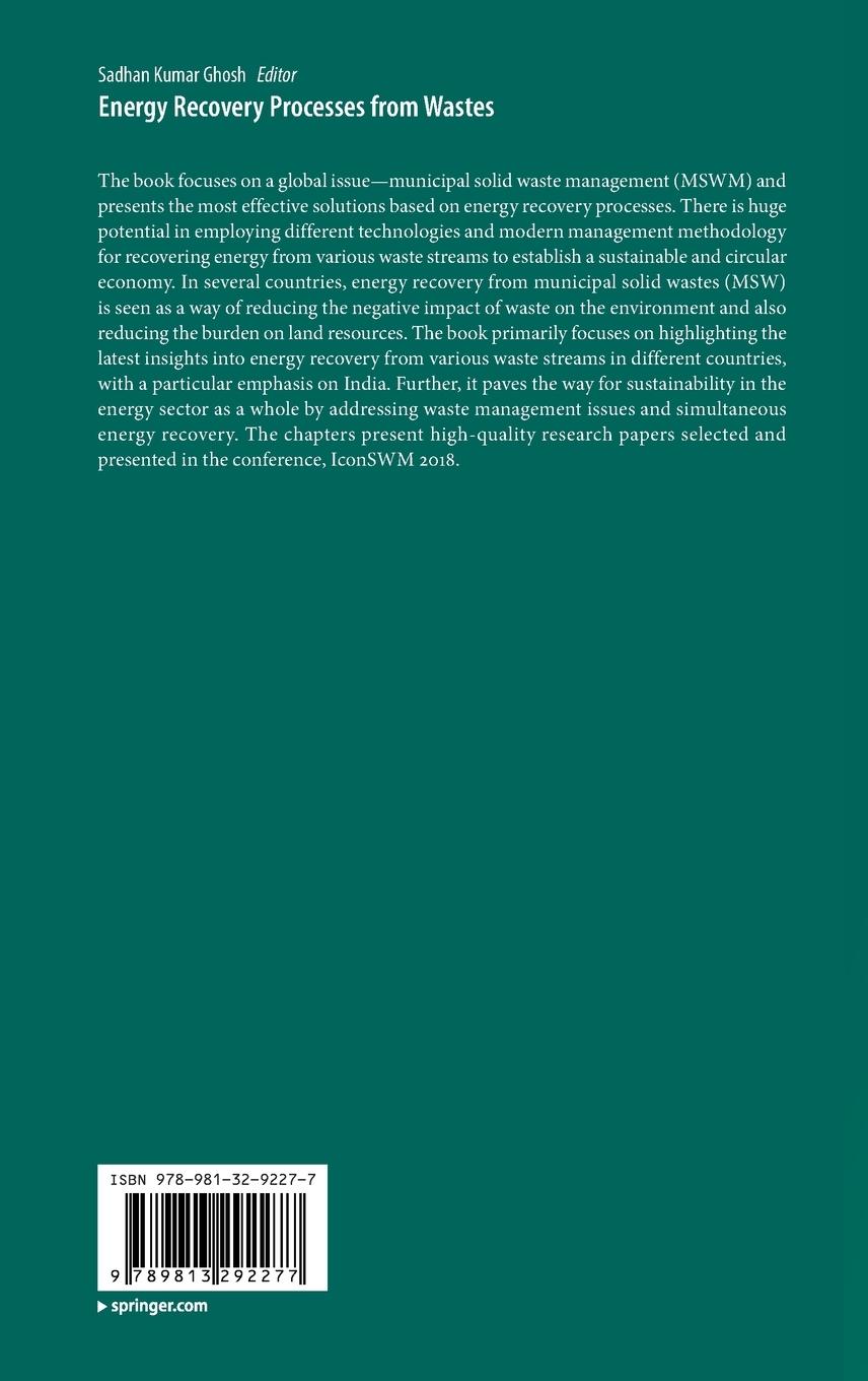 Rückseitencover Energy Recovery Processes from Wastes