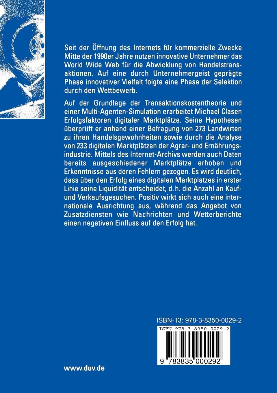 Rückseitencover Erfolgsfaktoren digitaler Marktplätze in der Agrar- und Ernährungsindustrie