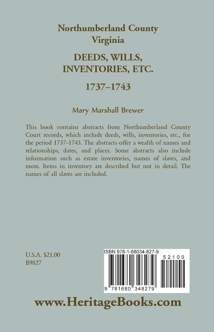 Rückseitencover Northumberland County, Virginia Deeds, Wills, Inventories, etc. , 1737-1743