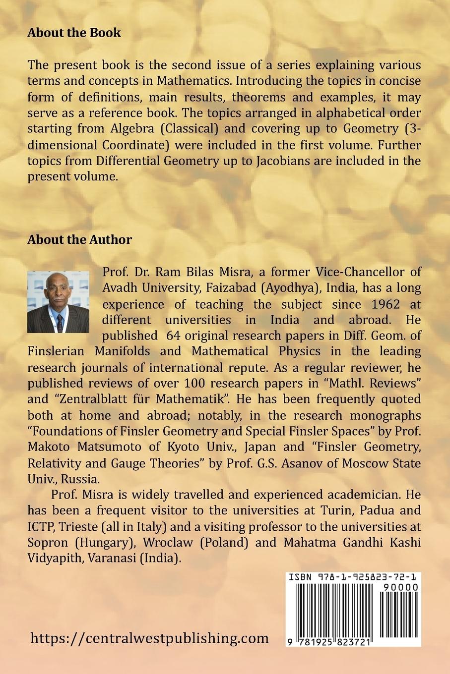 Rückseitencover Glossary of Mathematical Terms and Concepts (Part II)