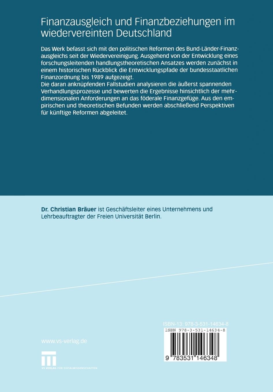 Rückseitencover Finanzausgleich und Finanzbeziehungen im wiedervereinten Deutschland