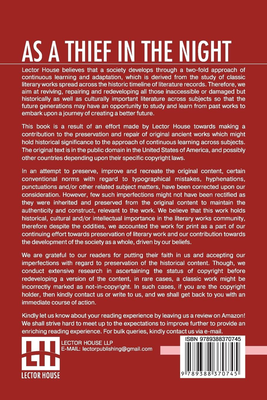 Rückseitencover As A Thief In The Night
