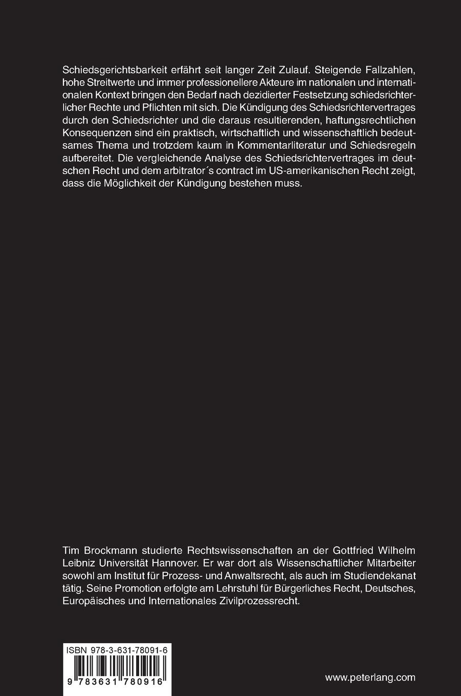 Rückseitencover Die Schiedsrichterkündigung im deutschen und US-amerikanischen Recht