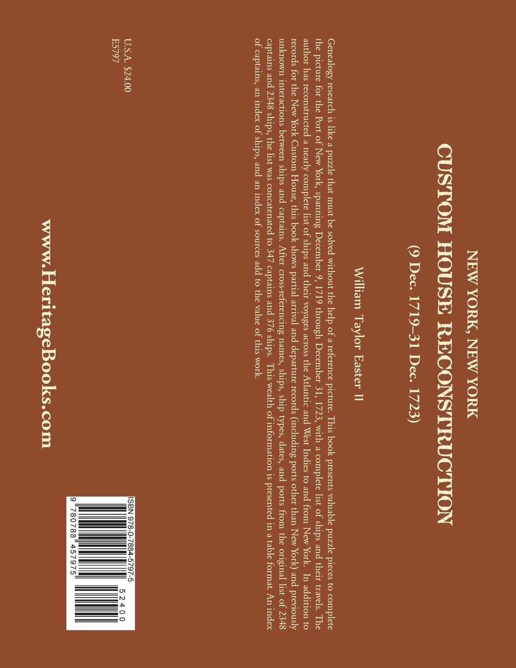 Rückseitencover New York, New York Custom House Reconstruction, 9 Dec 1719-31 Dec 1723