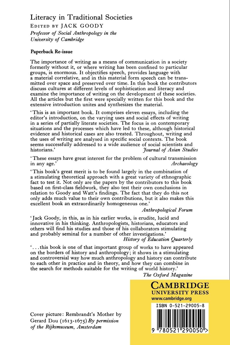 Rückseitencover Literacy in Traditional Societies