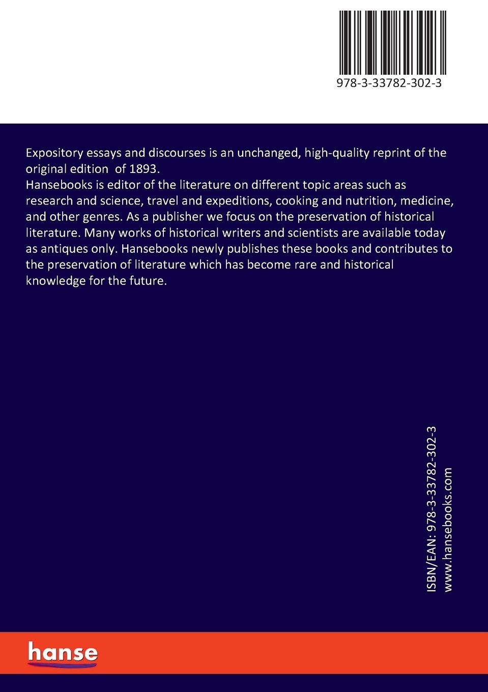 Rückseitencover Expository essays and discourses