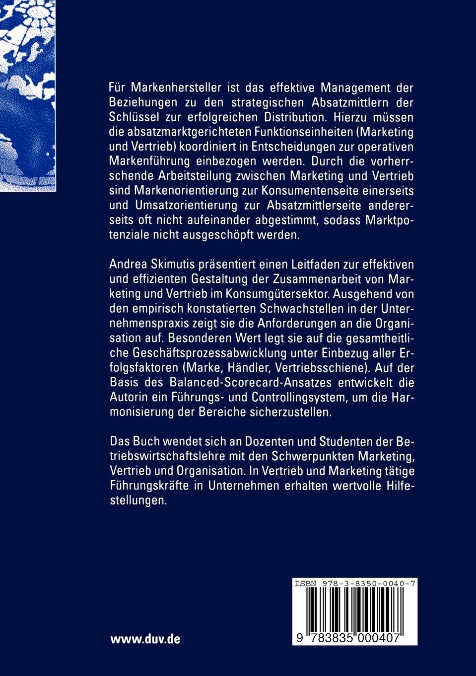 Rückseitencover Zur Kompatibilität von Marken- und Vertriebsmanagement in der Konsumgüterindustrie