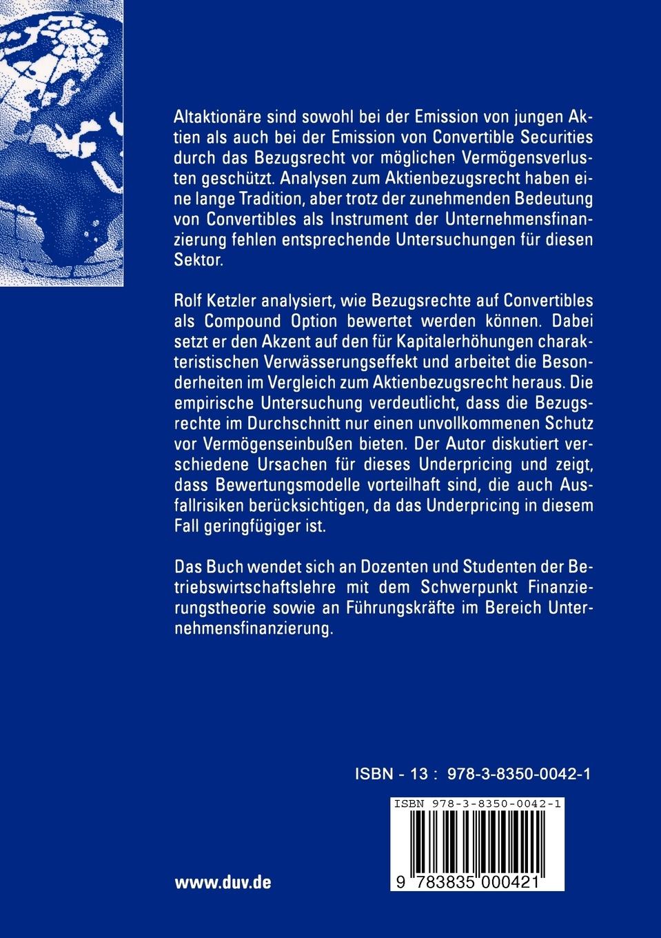 Rückseitencover Bewertung von Bezugsrechten auf Convertible Securities