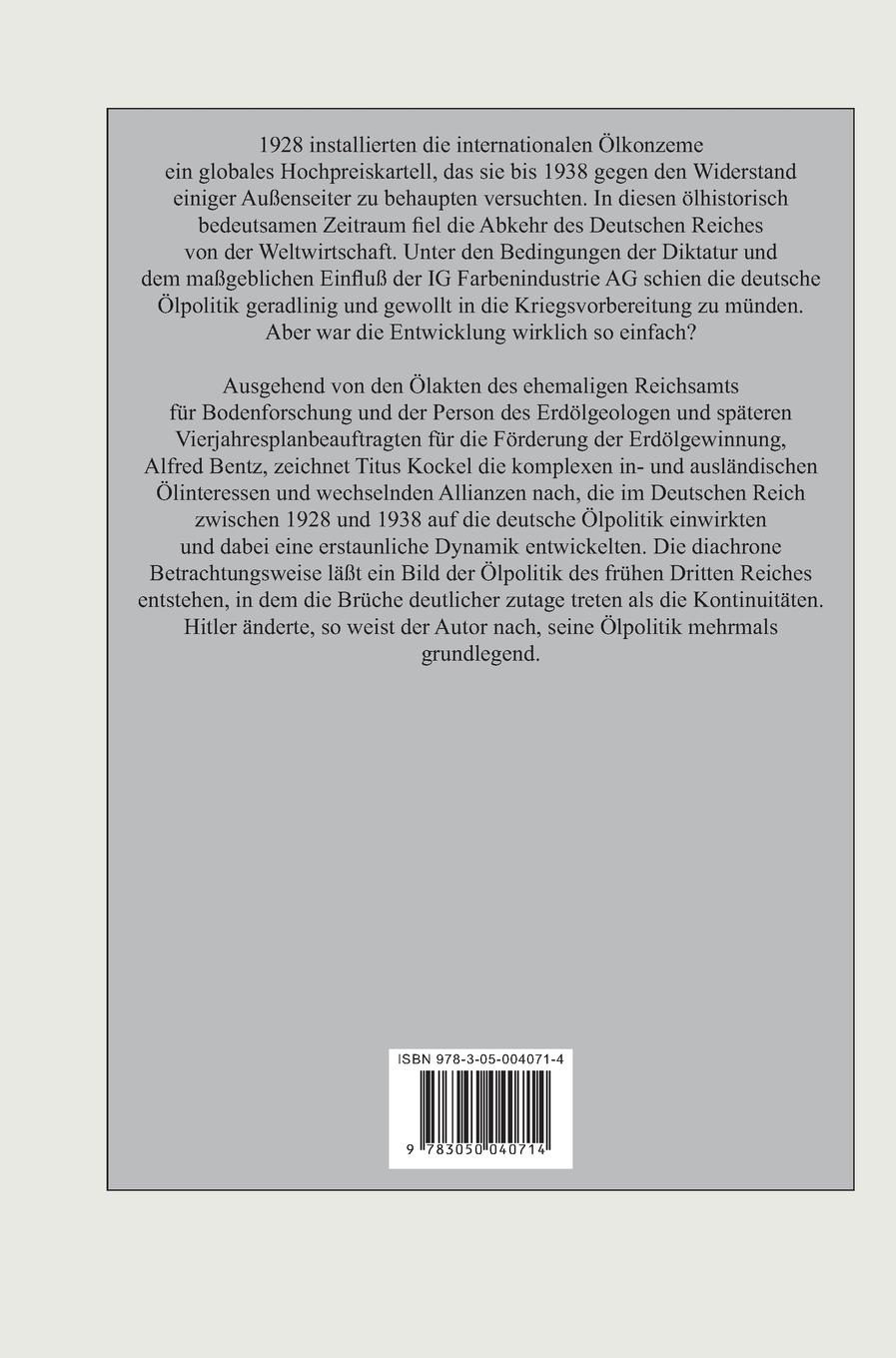 Rückseitencover Deutsche Ölpolitik 1928-1938