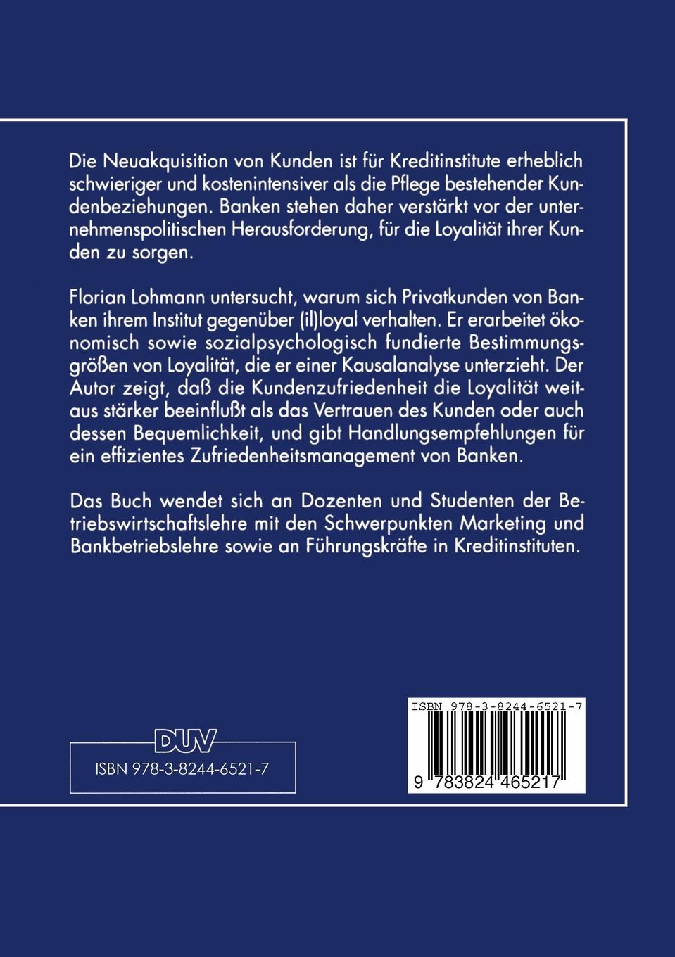 Rückseitencover Loyalität von Bankkunden
