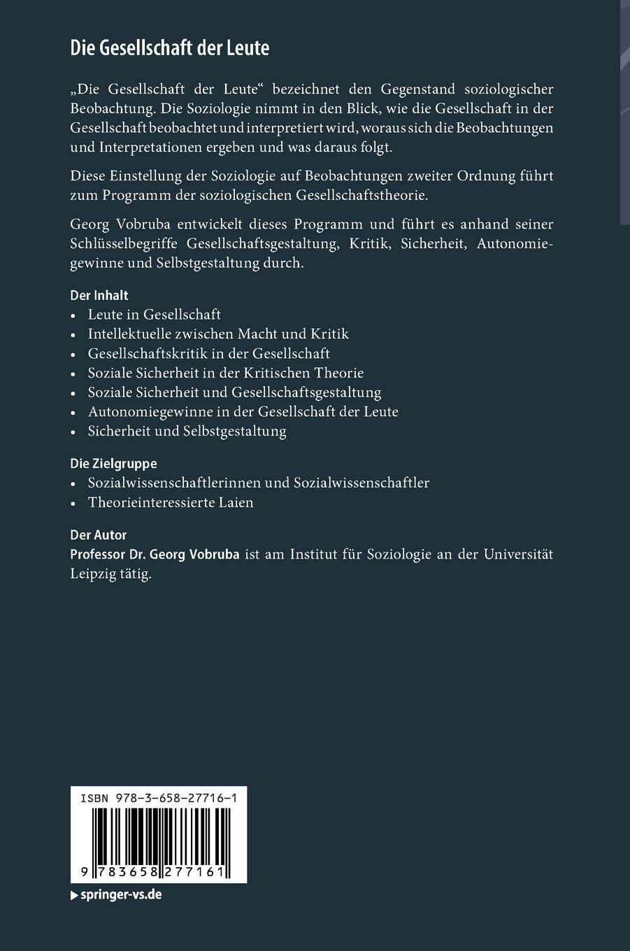 Rückseitencover Die Gesellschaft der Leute