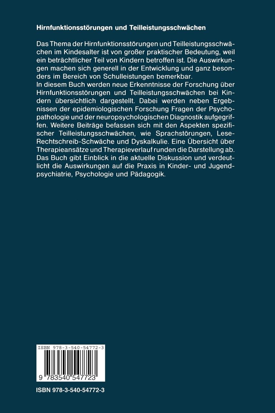 Rückseitencover Hirnfunktionsstörungen und Teilleistungsschwächen