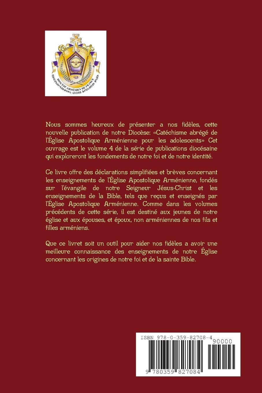 Rückseitencover CATÉCHISME ABRÉGÉ DE L'ÉGLISE APOSTOLIQUE ARMÉNIENNE POUR LES  ADOLESCENTS