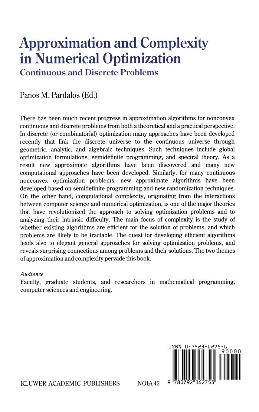 Rückseitencover Approximation and Complexity in Numerical Optimization