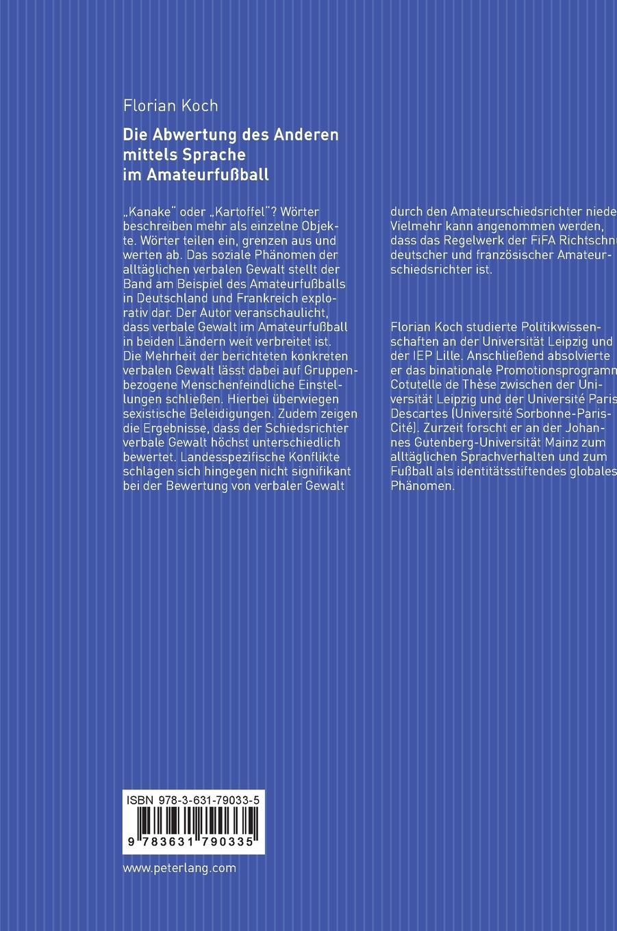 Rückseitencover Die Abwertung des Anderen mittels Sprache im Amateurfußball