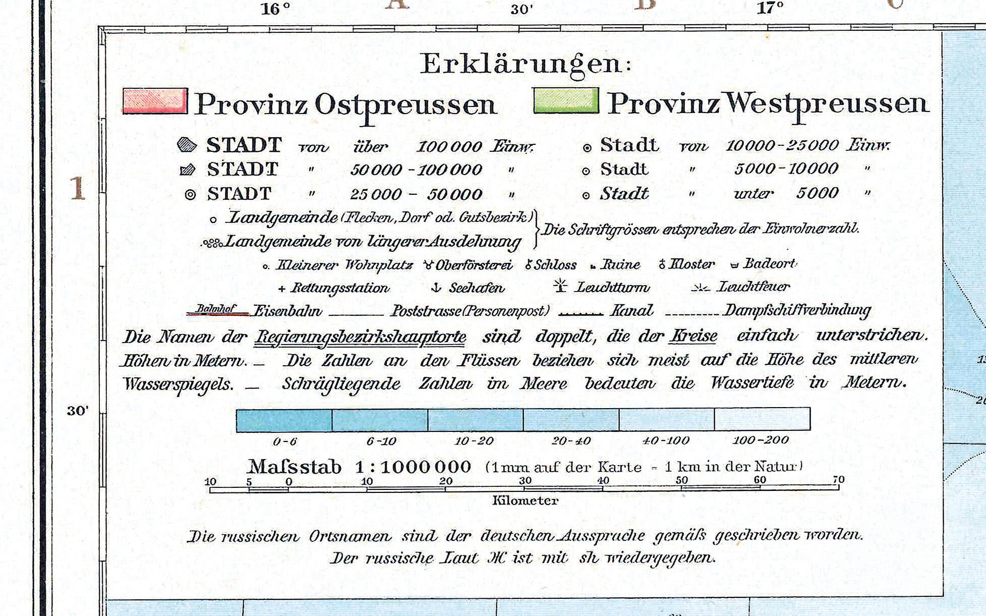 Beispielinhalt (Bild) Historische Karte: Provinzen WESTPREUSSEN und OSTPREUSSEN im Deutschen Reich - November 1897 [gerollt]