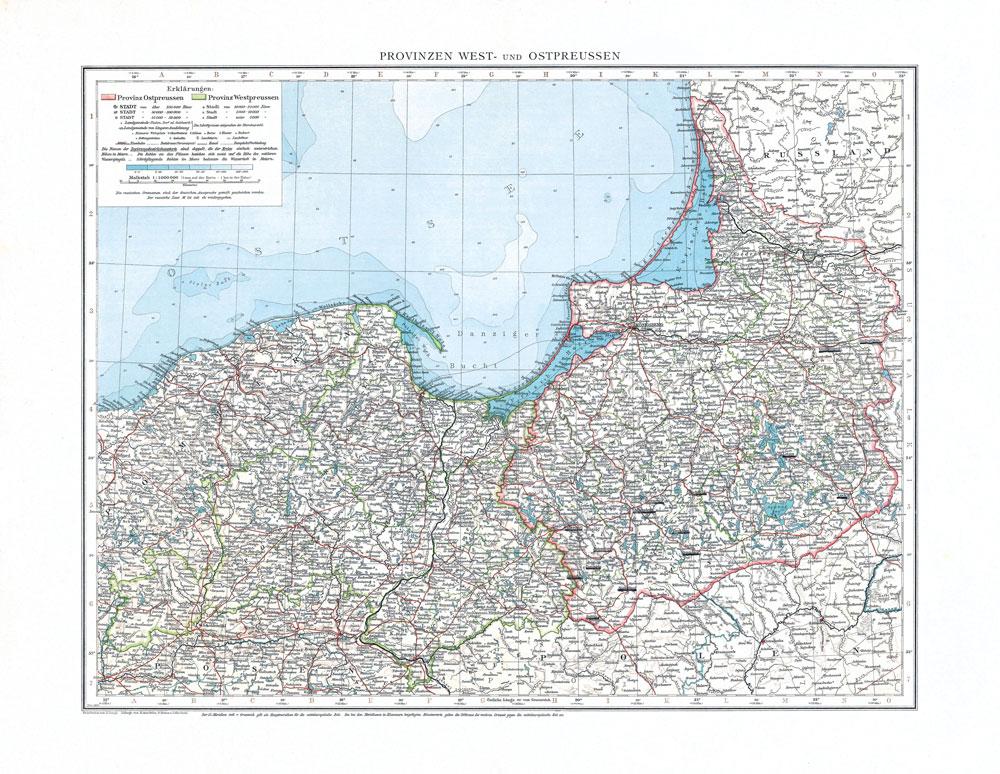 Vorderes Coverbild Historische Karte: Provinzen WESTPREUSSEN und OSTPREUSSEN im Deutschen Reich - November 1897 [gerollt]