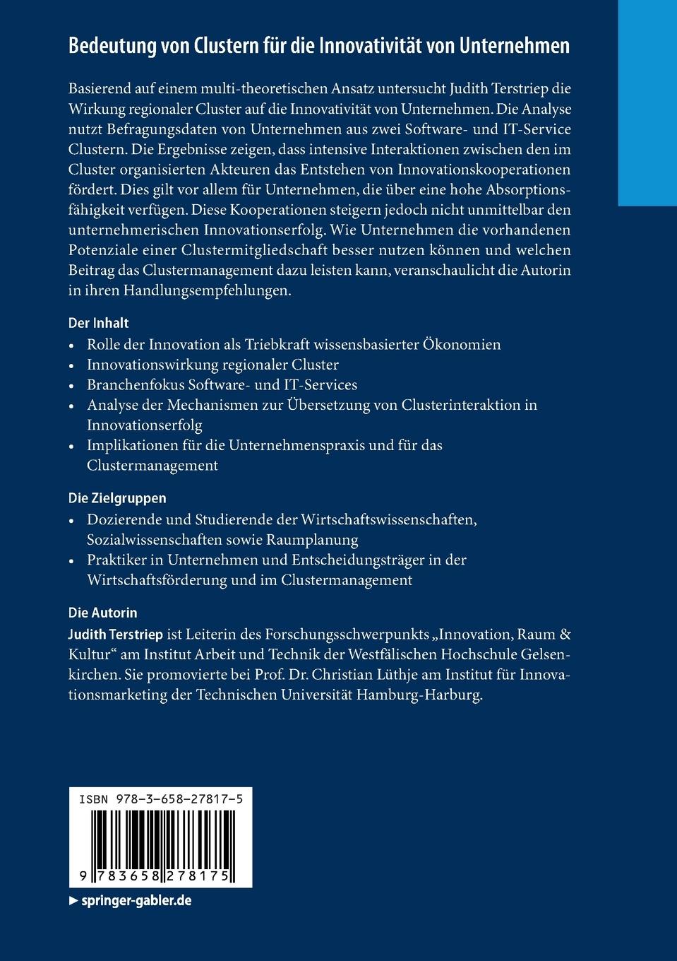 Rückseitencover Bedeutung von Clustern für die Innovativität von Unternehmen