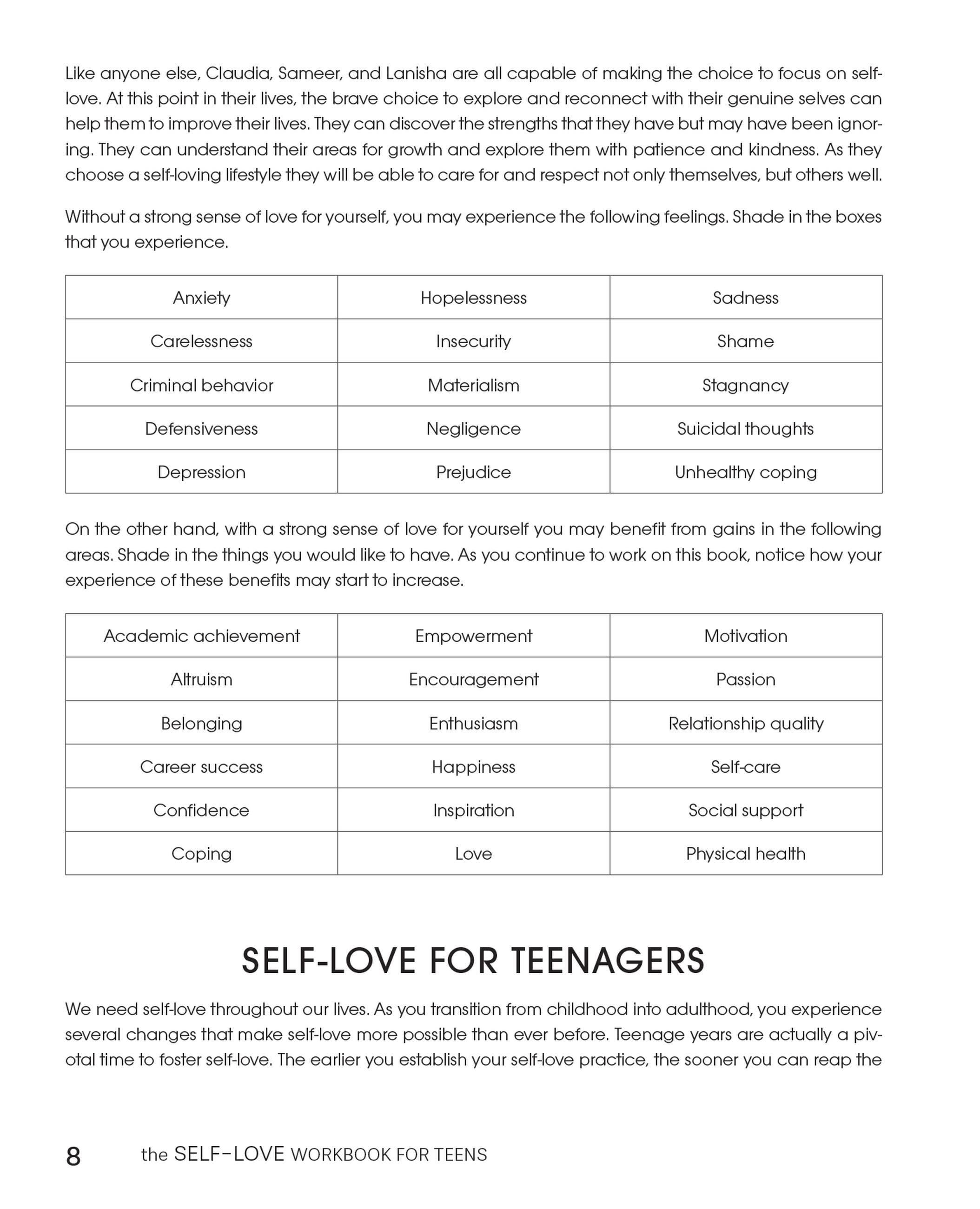 Beispielinhalt (Bild) The Self Love Workbook for Teens