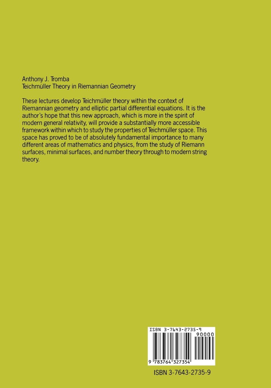 Rückseitencover Teichmüller Theory in Riemannian Geometry