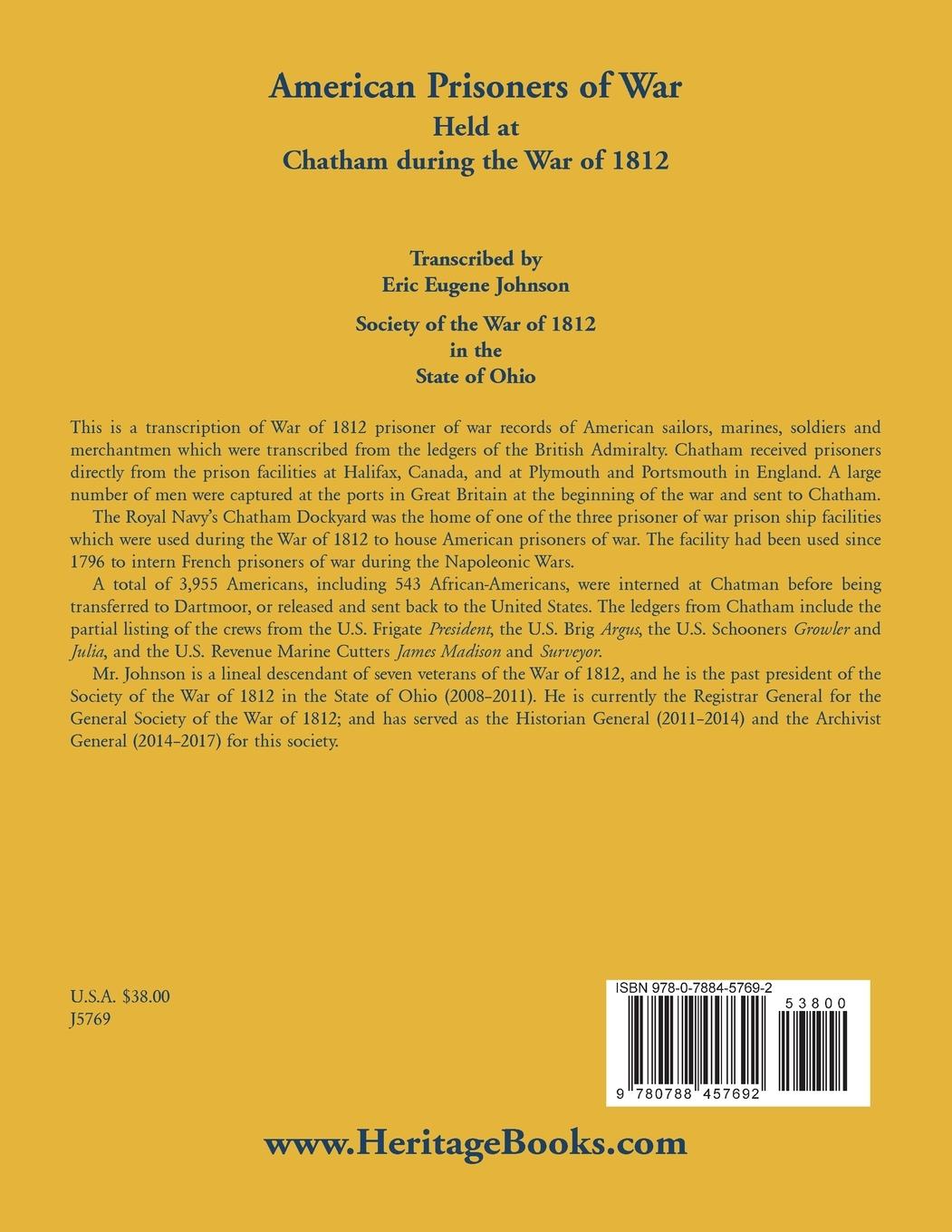 Rückseitencover American Prisoners of War Held at Chatham During the War of 1812