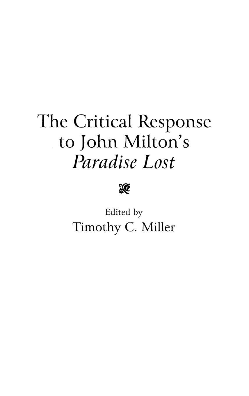 Vorderes Coverbild The Critical Response to John Milton's Paradise Lost