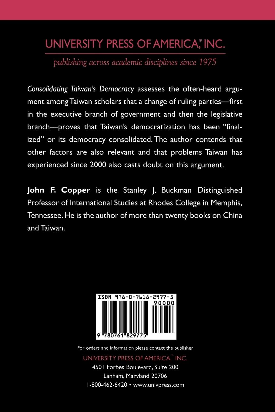 Rückseitencover Consolidating Taiwan's Democracy